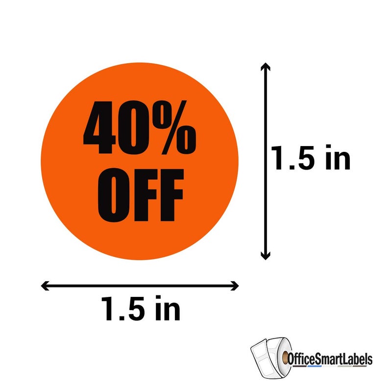 OfficeSmartLabels [1.5 x 1.5 Inch - 300 Total Labels - 1 Roll] Retail 40% Labels, Sale Percent Stickers for Retailers, Merchants, Stores - Image 3